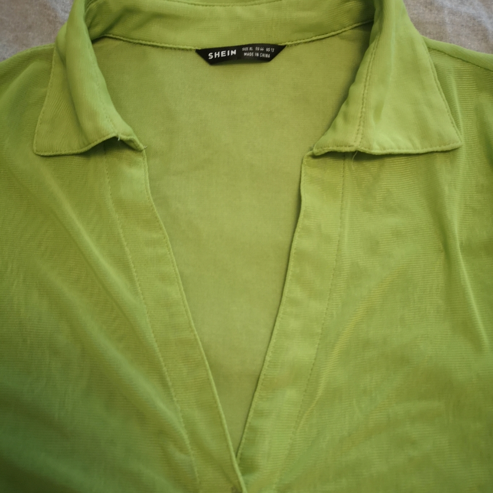 SHEIN Lime Green V-Neck Blouse